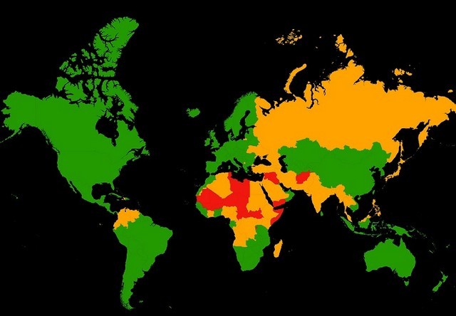 Mapa dos países mais perigosos do mundo